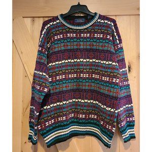 Vintage 1980's Finalist M Cotton Blend Knit Multicolor Pattern Pullover Sweater